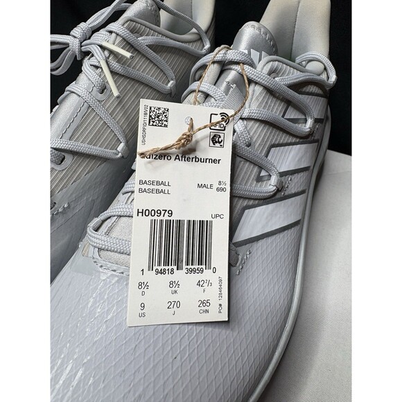 adidas Adizero Afterburner 8 Baseball Cleats H00979 Mens Size 9 Gray White main image 10